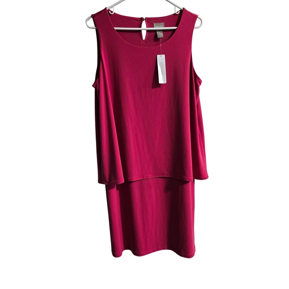 Chico's Shift Dress Women Size 1 Pink Sleeveless Double Layer Keyhole Back